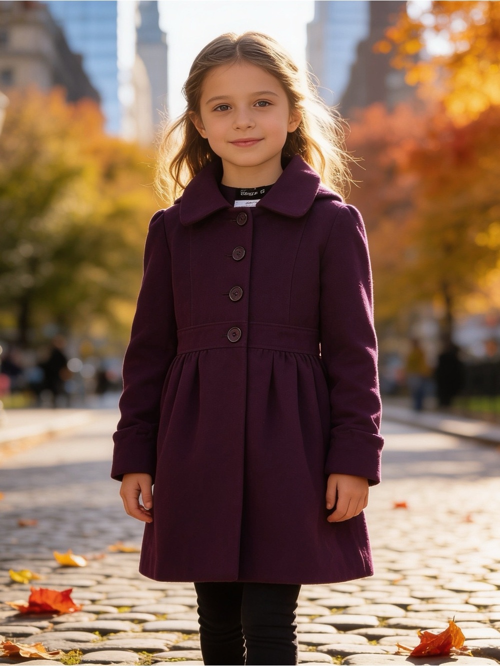 George Girls Purple Peacoat with Button Front